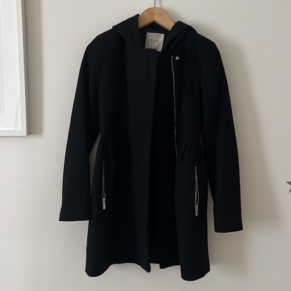 Zara Jackets & Coats Zara Hooded Pleated Waist Zip Up Pea Coat Size